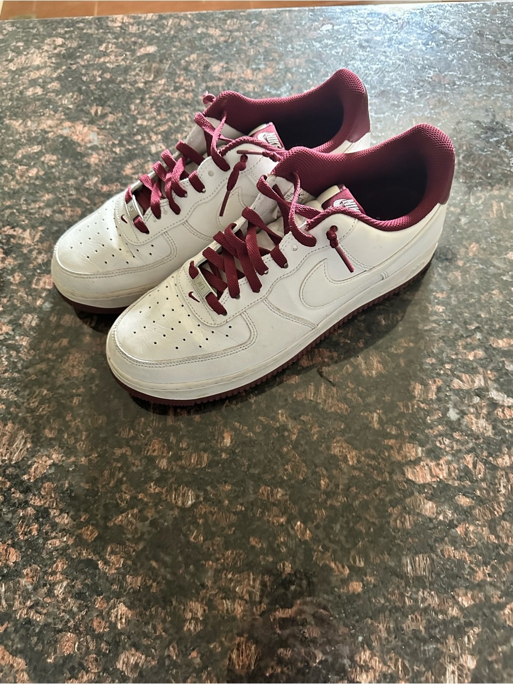 Nike Men's White and Burgundy Air Force 1